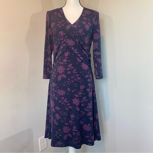 Brooks Brothers Surplice Bodice Faux Wrap Dress Blue w/ Purple Floral Size Med